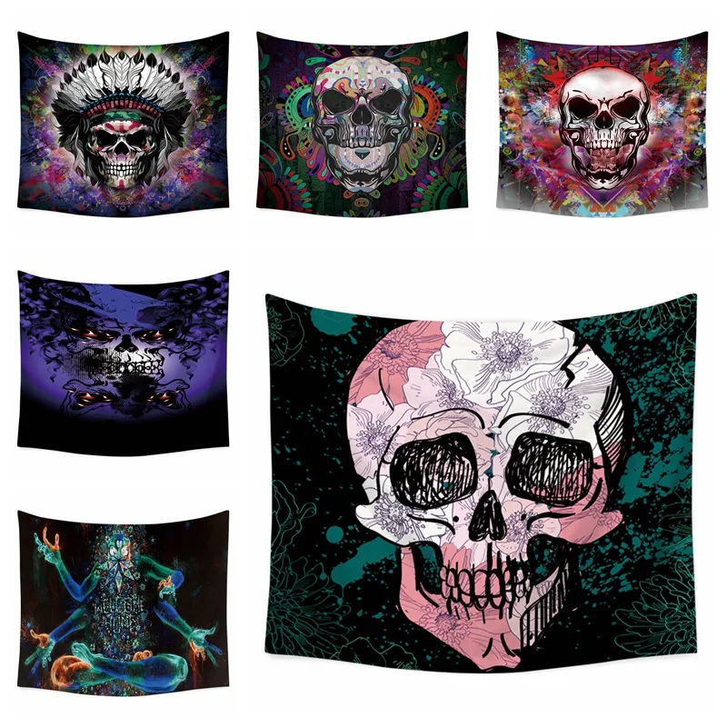 

Skull And Flower Printed Tapestries Polyester Hippie Bohemian Home boho Decor mandala psychedelic Wall Hanging Fashion Tapestry