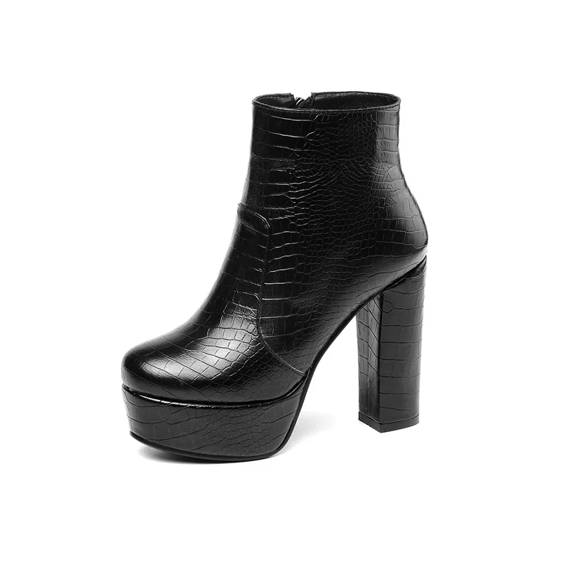 ANNYMOLI Winter Ankle Boots Women Boots Zipper Platform Thick Heels Short Boots Super High Heel Shoes Female Autumn Size 34-43 - Color: Black