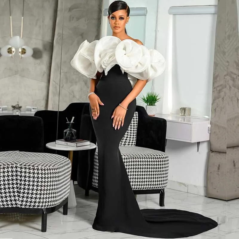 

African Evening Dresses for Women 2023 Elegant Slash Neck Off Shoulder Mermaid Maxi Dress Party Dashiki Dubai Kaftan Abaya Robes