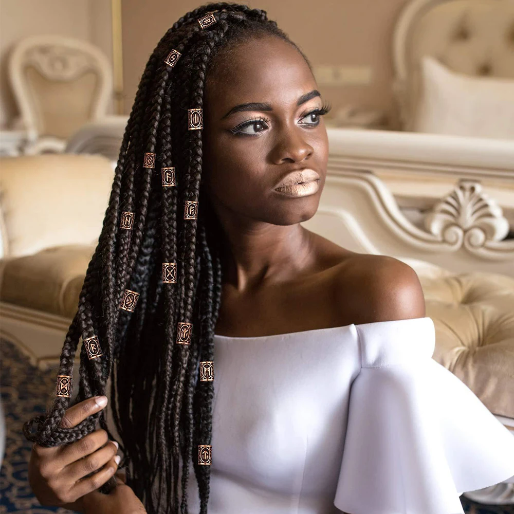 48Pcs Norse Vikings Runes Hair Beard Braiding Beads for Bracelets Necklace DIY