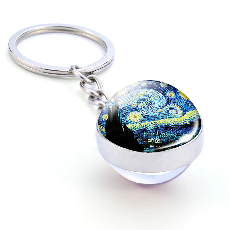 Ван Гог Картина маслом Звездная ночь стеклянный шар брелок для ключей Ван Гог подсолнухи Ирисы миндаль ювелирные изделия искусство брелок