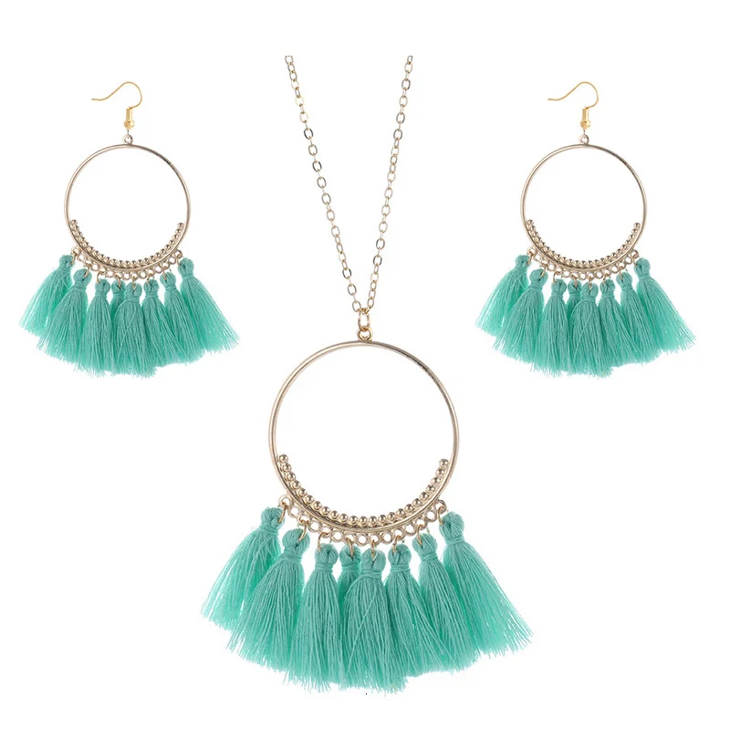 cjh025 Christmas Hoops Tassle Tassel Earrings Necklace Set Drop Fringe   Necklace Set