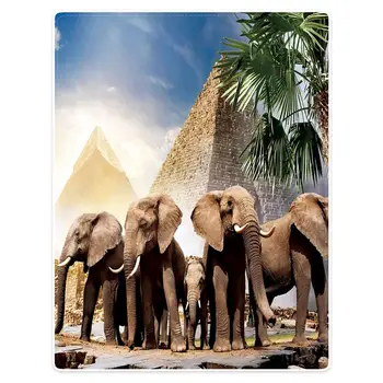 

HommomH Blanket polyester fabric comfortable and soft portable plush sofa blanket landscape pyramid & elephant pattern