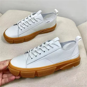 

CINESSD Chaussures Genuine Leather Sneakers For Women Casual Shoes Fashion 2020 Spring White Shoes Women Sneakers Platform Solid