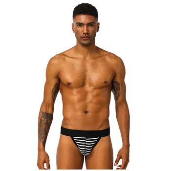 

Men's Sexy Fashion Striped Briefs Shorts Panties Mens Soft Show hips Breathable Gay Underwear Panties Man Cueca Gay Male Panties