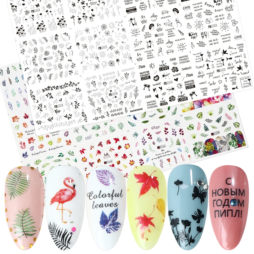 

24pc Russian Letter Nail Art Stickers Maple Leaf Water Decals Flamingo Sliders Foils Leaves Design For Nails Polish SAA1513-1560