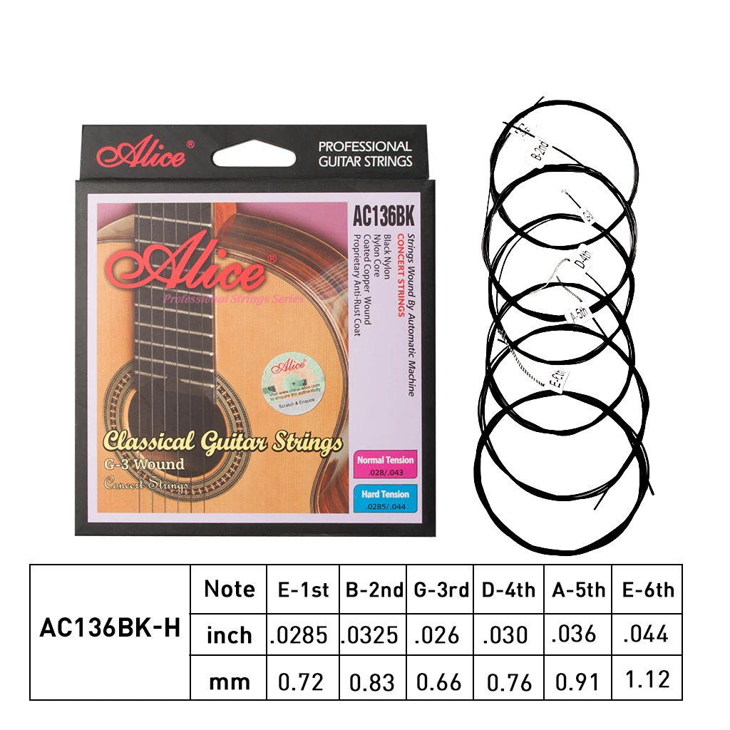 

1 set Alice AC136BK-H Black Nylon Classical Guitar Strings 6pcs/set Hard Tension or Normal Tension with One Complimentary