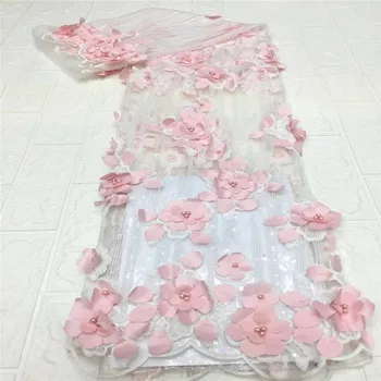 

3D Design Lace Fabric 2020 beads Nigerian Tulle French Lace Fabric Women African Nigeria Net Mesh Lace Material Party