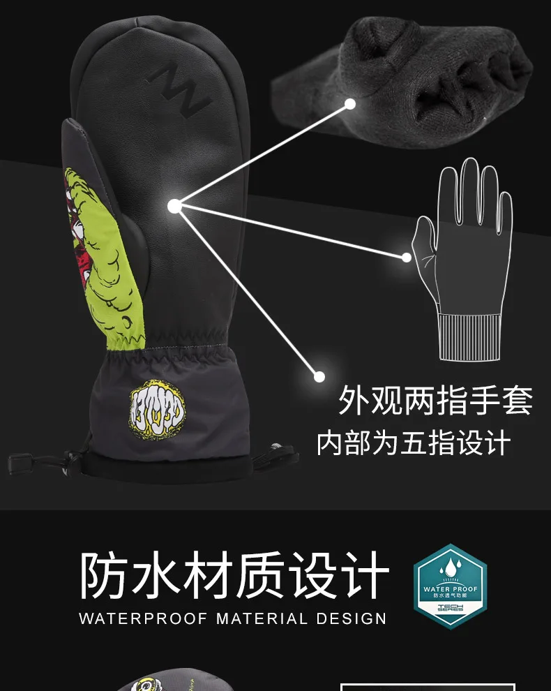 prova dwaterproof água luvas de snowboard mitten