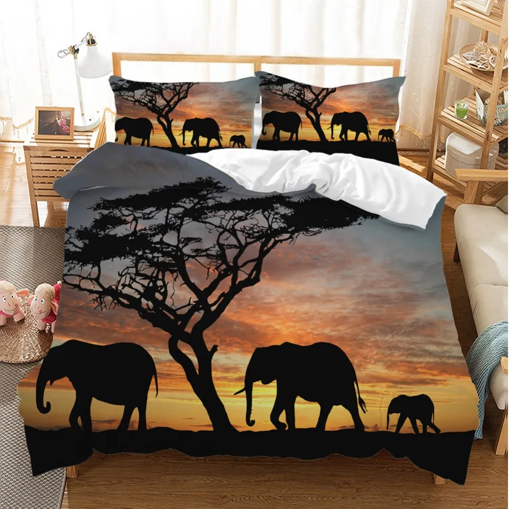 Caius atoom Verbergen Olifant Familie Dekbedovertrek 2/3Pcs Afrika Gras Zonsondergang Dier  Beddengoed Set Beddengoed Kussensloop Dubbele Queen King Size bed Set -  AliExpress