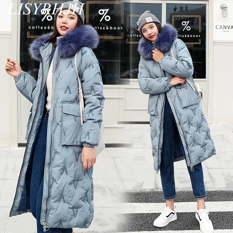 LISYRHJH Новая модная зимняя куртка женская длинная парка большое меховое пальто с капюшоном утолщенное теплое Элегантное зимнее пальто для женщин