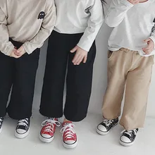 Весна и осень, стиль, для мужчин и женщин, детей, корейский стиль, Повседневные вязаные однотонные свободные штаны из чистого хлопка