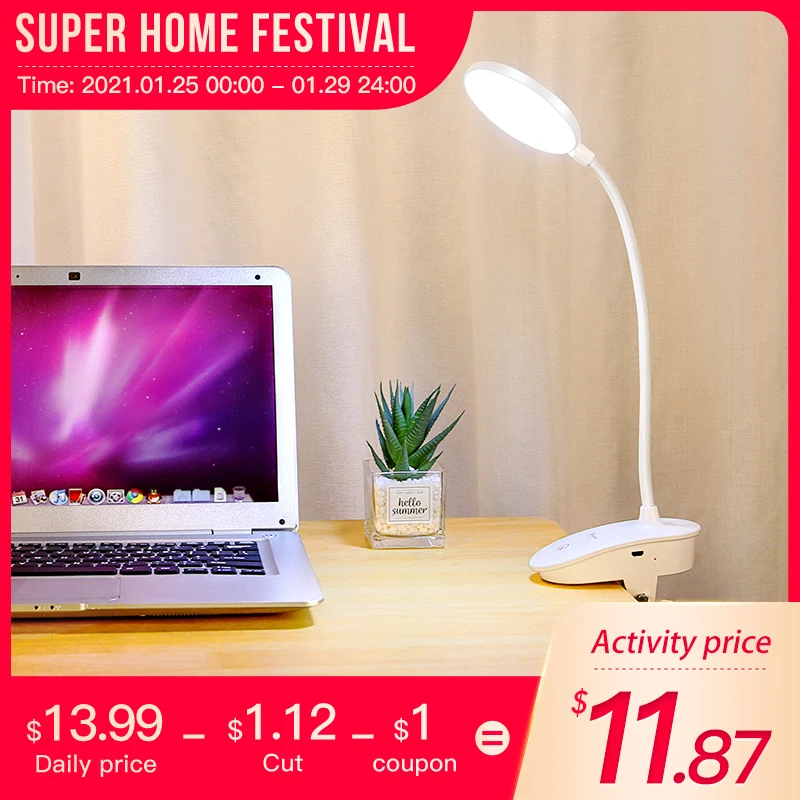 LED Touch Clip Настольная Лампа Чтение Диммер Аккумуляторная USB flexo Светодиодные