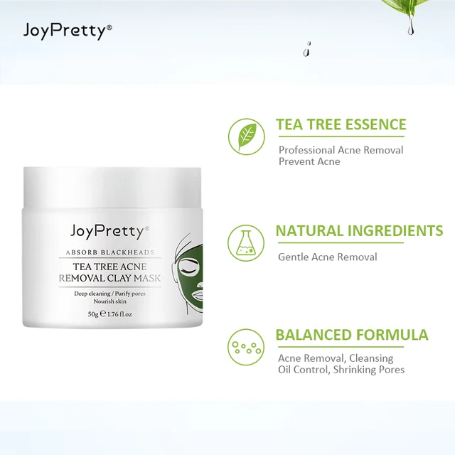 Green Tea Tree Clay Mask Remove Against Face Acne Treatment Cream Mask Facial Cleansing Black Dots Blackheads Remover Skin Care 2
