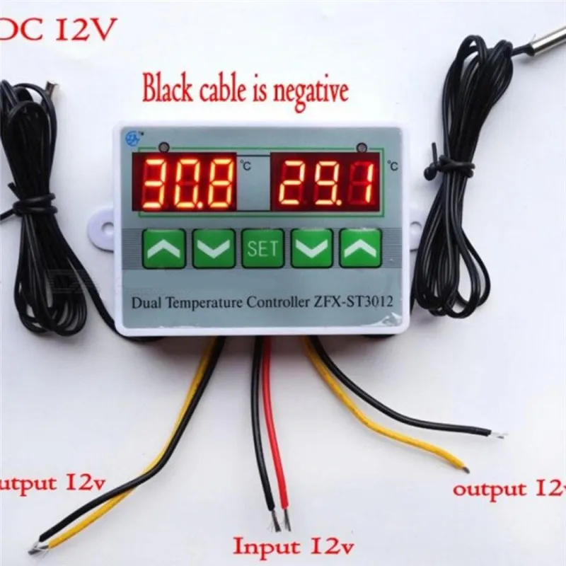 ST3012 DC 12 V/24 V AC 220V светодиодный термометр контроллер инкубатора интеллектуальный цифровой двойной зондовый термостат регулятор температуры