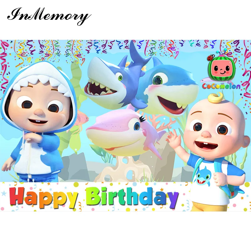 Inmemory Baby Birthday Party Photography Backdrop Shark Cocomelon Party Decorations Vinyl Custom Background Photo Studio Banner Background Aliexpress