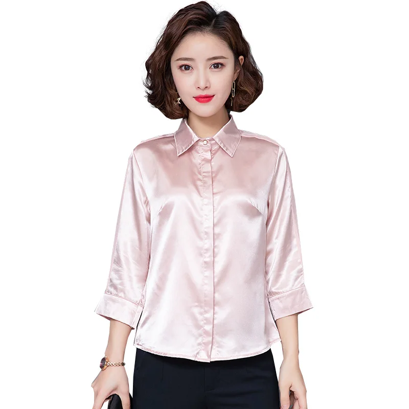 Korean Fashion Silk Shirt Women Elegant Women Satin Blouse Shirt Plus Size Woman Solid Shirts Women Blouses Blusas Mujer De Moda - 4.00066E+12