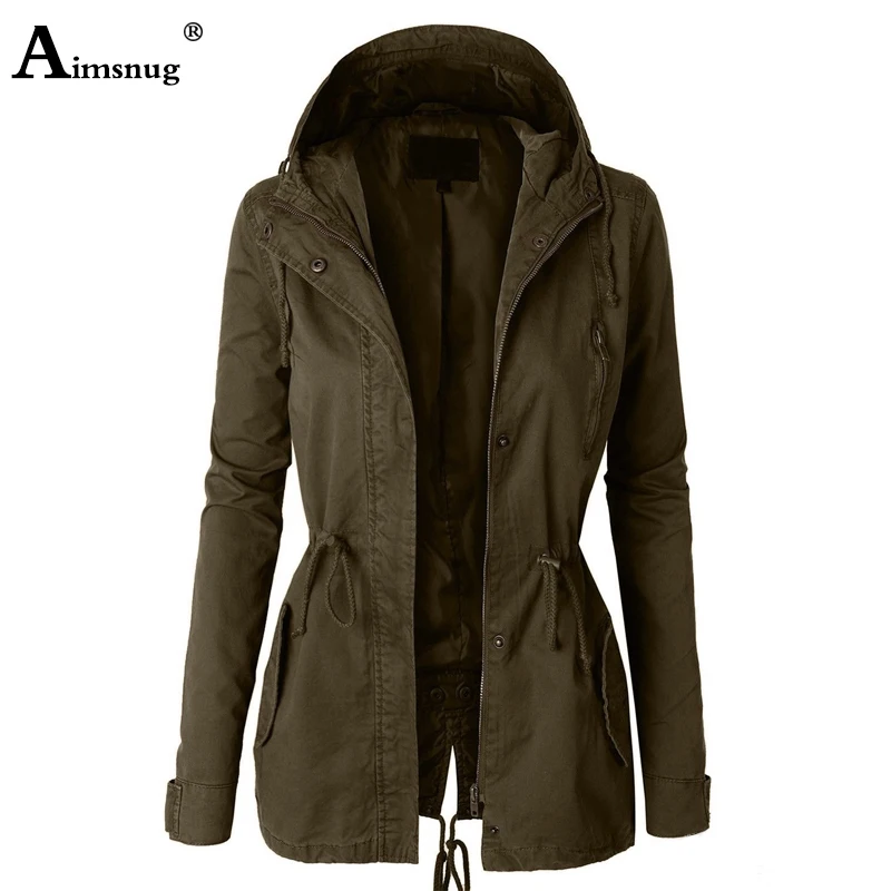Army Green Однобортное пальто на молнии, Осень-зима, Женское пальто, одноцветные вельвтовые штаны с розовой шнуровкой, тонкая женская ветровка с капюшоном, длинная куртка - Цвет: Army Green