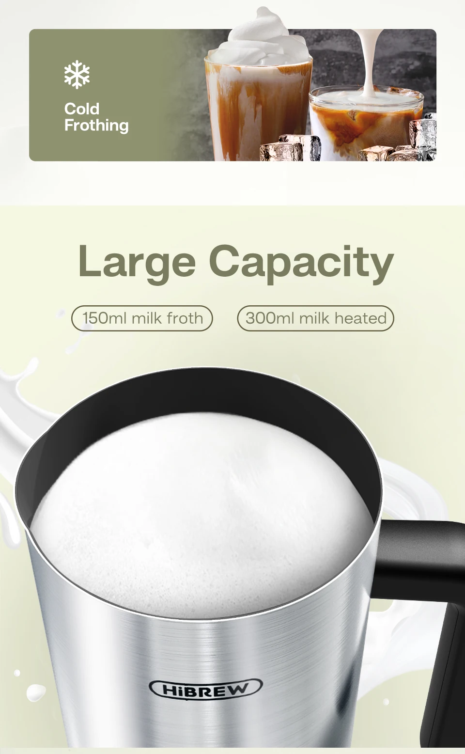 HiBREW 4 in 1 Milk Frother Fully automatic Milk Warmer  M3A