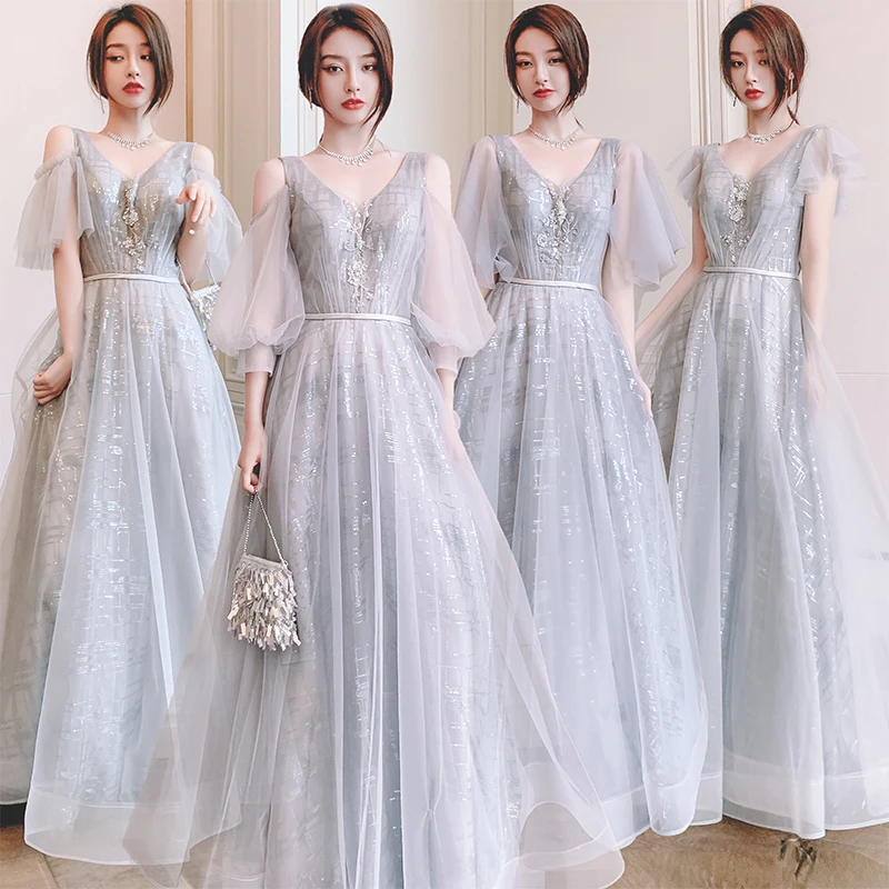 Bridesmaids Dress Illusion V-Neck A-Line Three Quarter Sequined Embroidery Tulle Off The Shoulder Women Wedding Party Gown E246 Bridesmaids Dress Illusion V-Neck A-Line Three Quarter Sequined Embroidery Tulle Off The Shoulder Women Wedding Party Gown E246