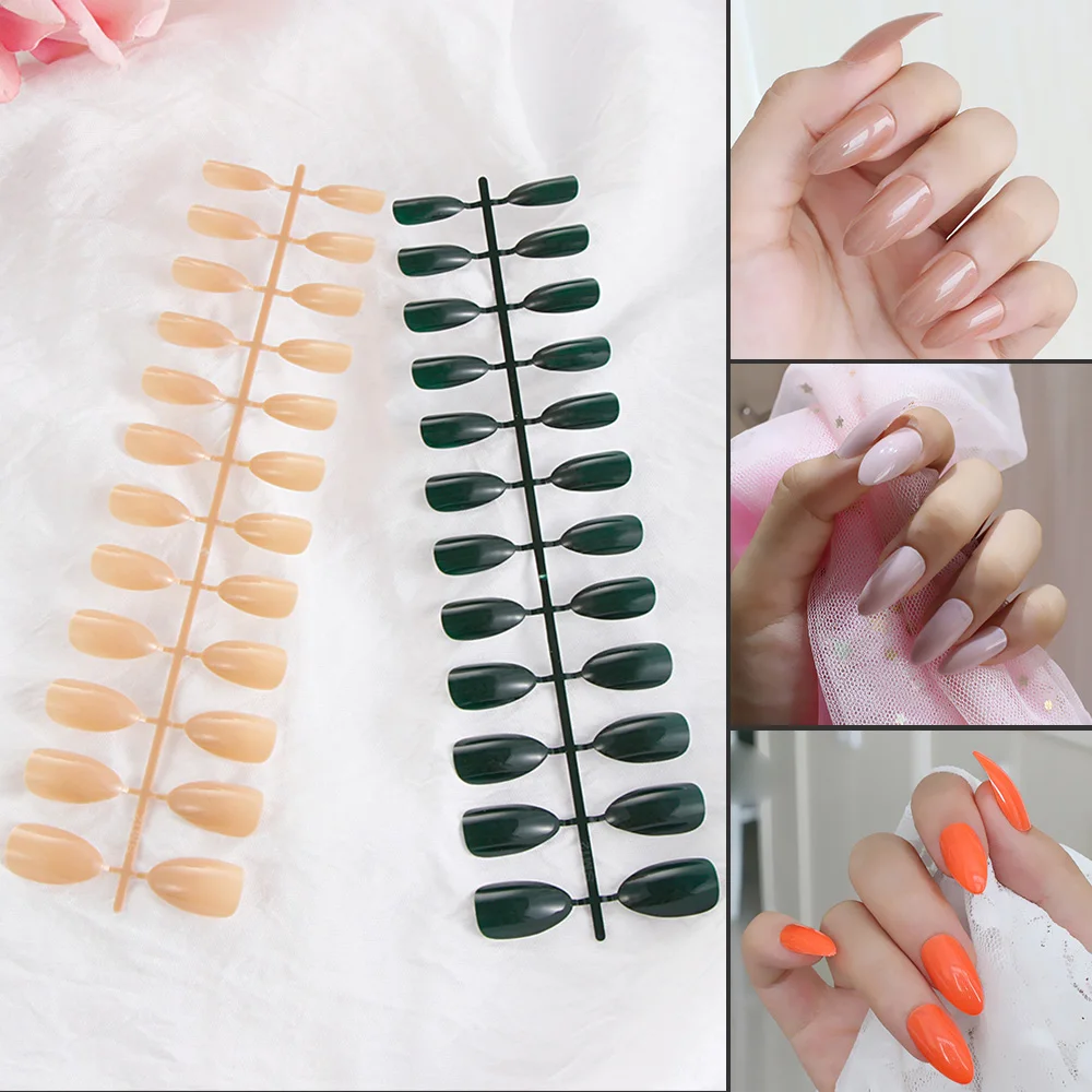 

24PCS Artificial Sharp Pure Candy Colour False Nail Tree Tip Patch French Nail Extensions Fake Sticker Nail Art Accessory Tools