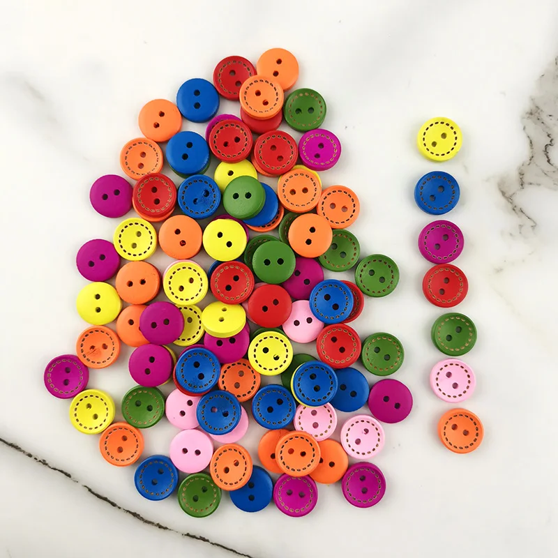 (100 Pcs/Pack) 2 Holes Mixed Colors Wood Buttons Maker For Craft Round Sewing Scrapbook Handwork DIY Dress Home Decoration