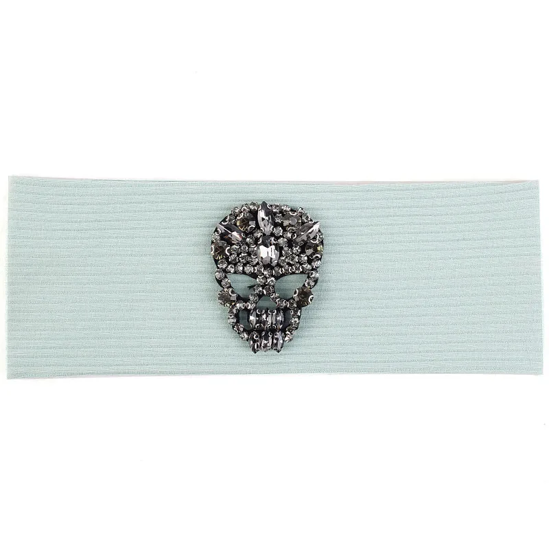 gray light green Женская повязка на голову, плоское эластичное оголовье для девочек, Женские однотонные аксессуары для волос, цветная ребристая лента для волос, 8,5 см, украшение в виде Призрачного черепа - Цвет: gray light green