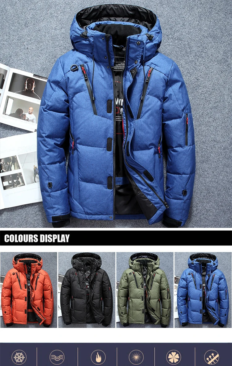 -20 Degree Winter Parkas Men Down Jacket Men Puffer Jacket White Duck Down Jacket Hooded Snow Outdoor Thick Warm Padded Coat puffer jacket with fur hood
