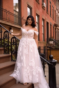

Plus Size Off the Shoulder Wedding Dresses Sweetheart Lace A-line Flowers Bridal Wedding Dress Robe De Mariage