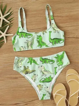 

Lady's Green and Dinosaur Print Bikini Summer Style 2 Piece Swimsuit Monokini Sport Bathing Suit Biquini Swimming Suit For Women