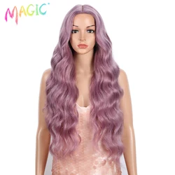 Magic Synthetic Wigs For Women Long Water Wavy Wig Ombre Loose Wave Soft Hair Purple High Temperature Fiber Cosplay Wig
