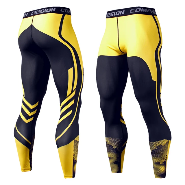 Quick-drying Men Running Tights Pants Compression Print Basketball Training Leggings Elastic Gym Clothing Men Workout Sportswear KC175
