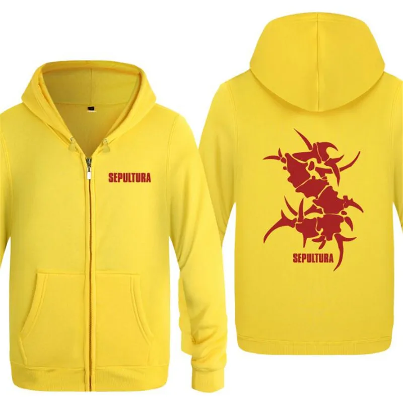 yellow hoodie 11 Мужская толстовка с капюшоном Rock Sepultura, толстовки с принтом, мужские флисовые толстовки в стиле хип-хоп с длинным рукавом, куртка на молнии, пальто, толстовка, костюм для катания на коньках, большие размеры - Цвет: yellow hoodie 11