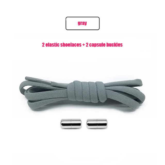 Elastic No Tie Shoelaces Semicircle Shoe Laces For Kids and Adult Sneakers Shoelace Quick Lazy Metal Lock Strings Rope Round 4GRAY
