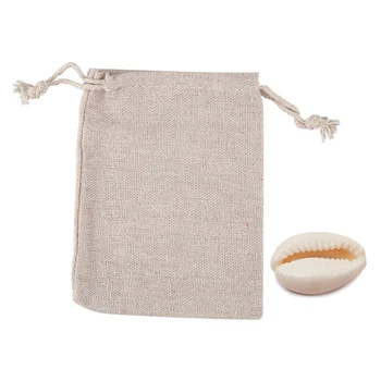 

50Pcs Muslin Cotton and Linen Drawstring Packaging Bags 150Pcs Sea Shells Oval Sea Shells Beach Seashells 9X12Cm