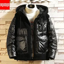 Яркий черный мужской пуховик, зимний японский стиль, свободный, хип-хоп стиль, уличная одежда, повседневные пальто, толстый 90% белый утиный пух, зимние куртки