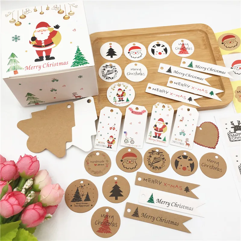 Фото 200 шт. крафт-картон подарочная упаковка Санта-Клауса открытки с этикетками