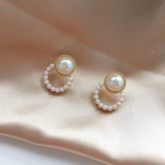 Fashion New Vintage Japan Korean Hoop Earrings For Women Handmade Sweet Simulated Pearl Circle Jewelry Pendientes Gifts