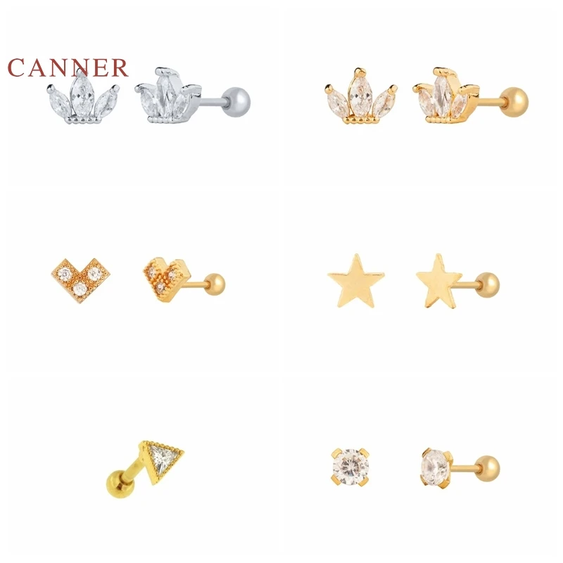 Женские серьги-гвоздики с короной CANNER 1 шт. Настоящее серебро 925 пробы треугольные