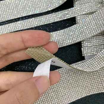 

Super shiny flat back White strass Apparel Chain with adhesive hotfix rhinestones tape DIY decorative dance dress wedding