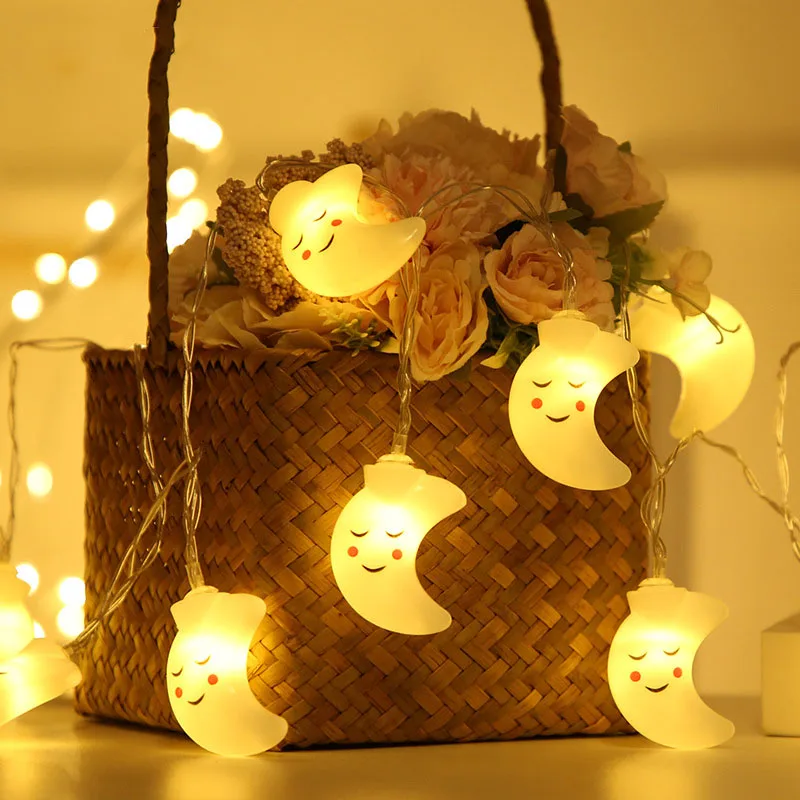 

1.5M 20LED Smiling Face Moon String Lights Christmas Fairy Garlands Outdoor Battery Flash For Holiday Xmas Party Garden Decor