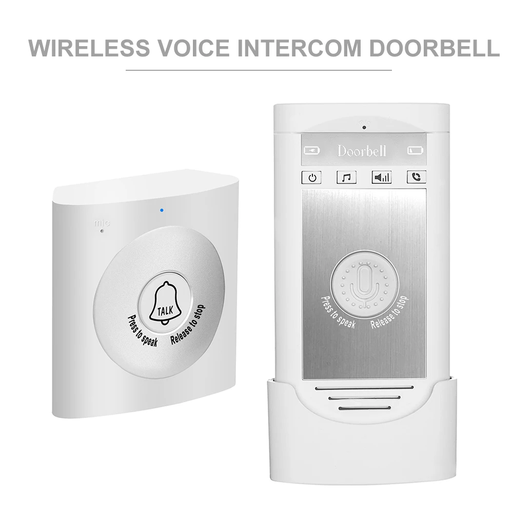 Wireless Voice Intercom Doorbell 2-way Talk Monitor with 1*Outdoor Unit Button 1* Indoor Unit Receiver Smart Home Security - Цвет: Silver white