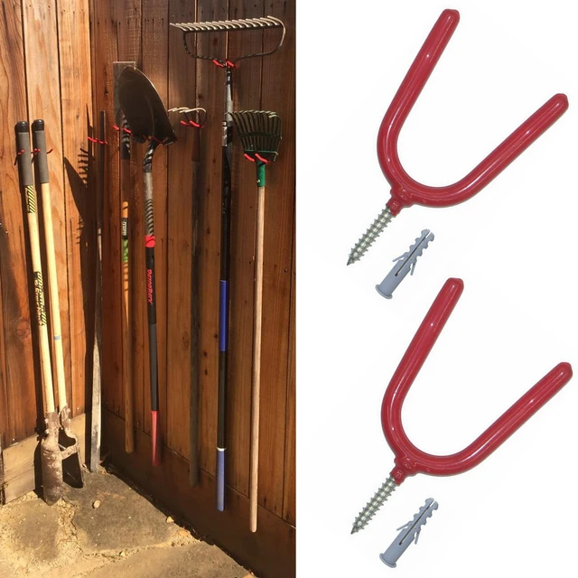 Red Vinyl Coated Steel Wall Mount Screw-in Tool Holders 4.5 U-Hooks for  Garage Storage