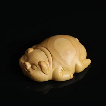 

Boxwood 6cm Lucky Pig Sculpture Real Wood Feng Shui Animal Statue Figure Piggy Cute Home Decor