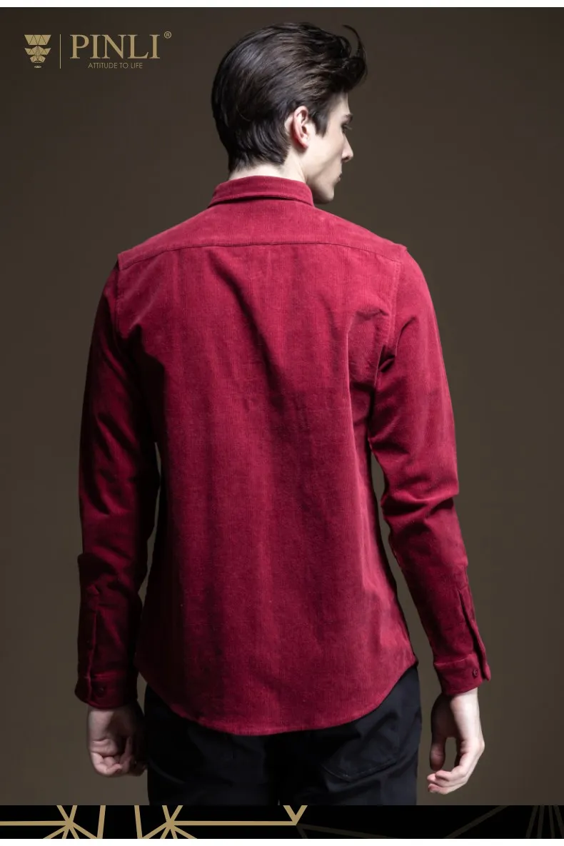 Camisas Para Hombre Camiseta Masculina Pinli осень Новая мужская Вельветовая Повседневная рубашка с длинными рукавами, украшенная узором B193413274