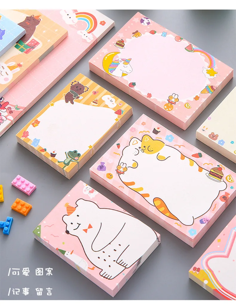 80Page Korean Notebook INS Wind Cartoon Animal Fruit Girl Pattern Horizontal Line Memo Pads Color N Message Cute Sticky Notes