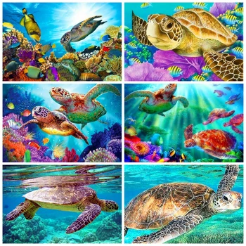 

HUACAN 5D DIY Diamond Painting Kit Animal Turtle Diamond Embroidery Seabed Pictures Of Rhinestones Mosaic Decor For Home