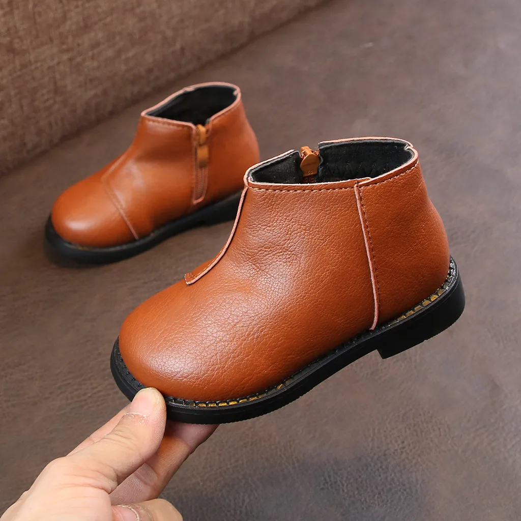 Детская модная однотонная удобная спортивная обувь для маленьких мальчиков и девочек; ботинки на молнии с резиновой подошвой; элегантные короткие ботинки для малышей