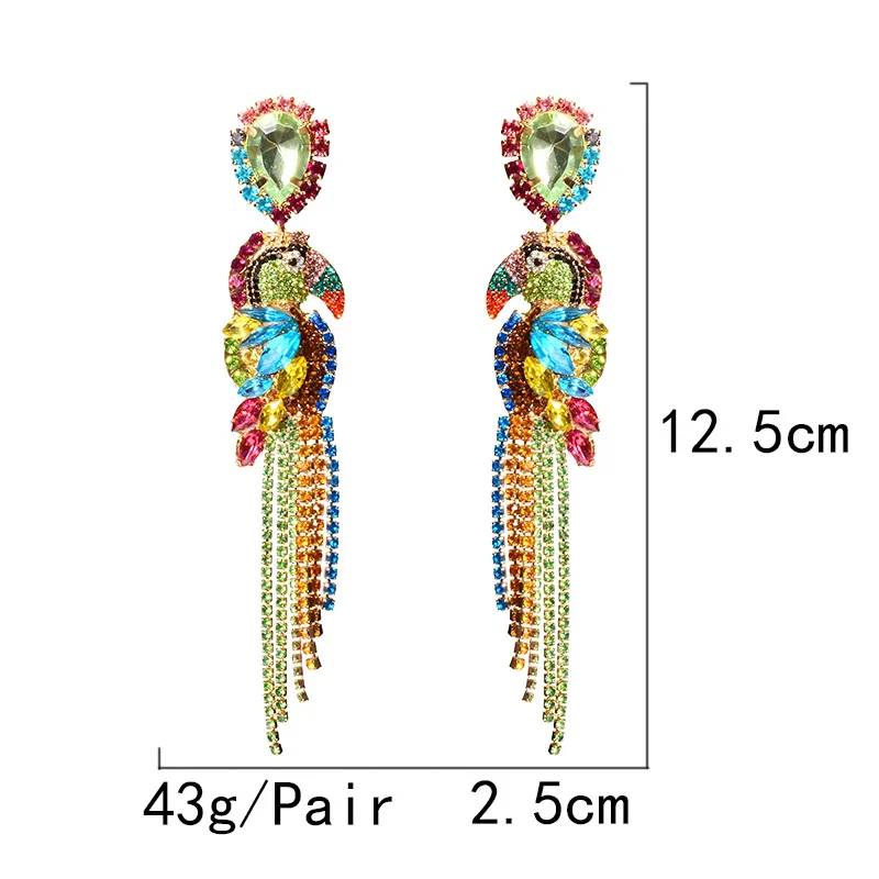 ZA новые цветные стразы в форме птицы, металлические длинные висячие серьги-капли, тонкая цепочка из кристаллов Ювелирные изделия с кистями, аксессуары для женщин