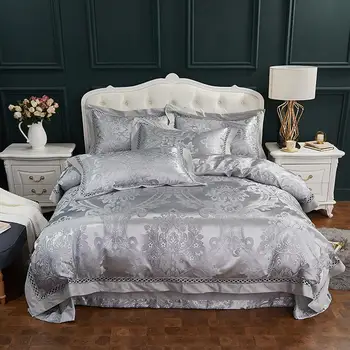 

Luxury 60S Bedding Set Queen Size Floral Satin Jacquard Duvet Cover Sets Single King Wedding Bed Linen Flat Sheet Quilt Covers